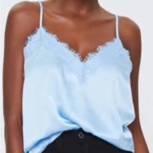 Forever 21 Blue Satin Lace Top